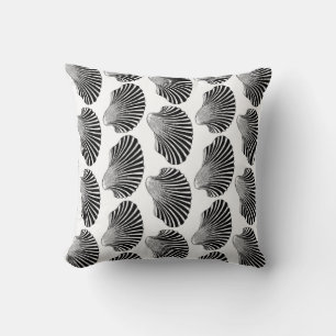 Scallop Shell Block Print, Black and White Throw Pillow
