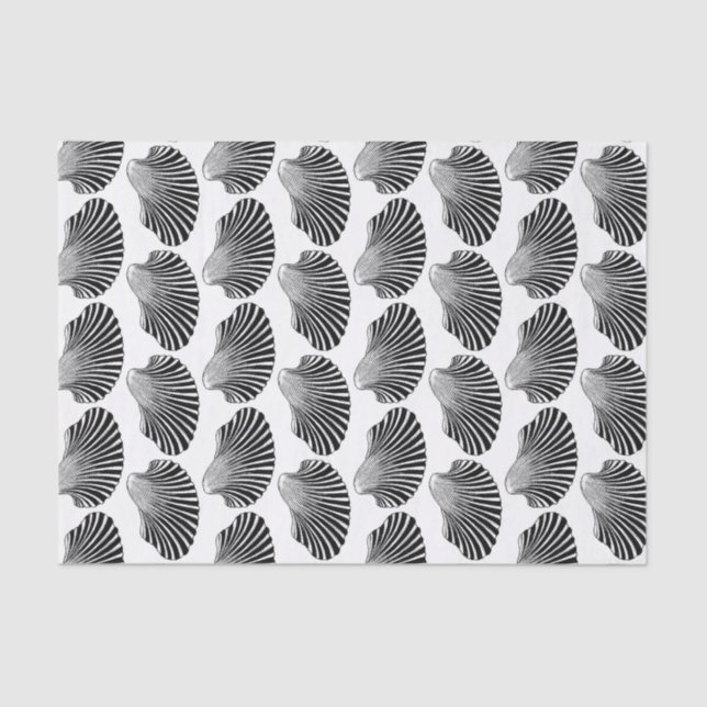 Scallop Shell Block Print, Black and White Tissue Paper (Front)