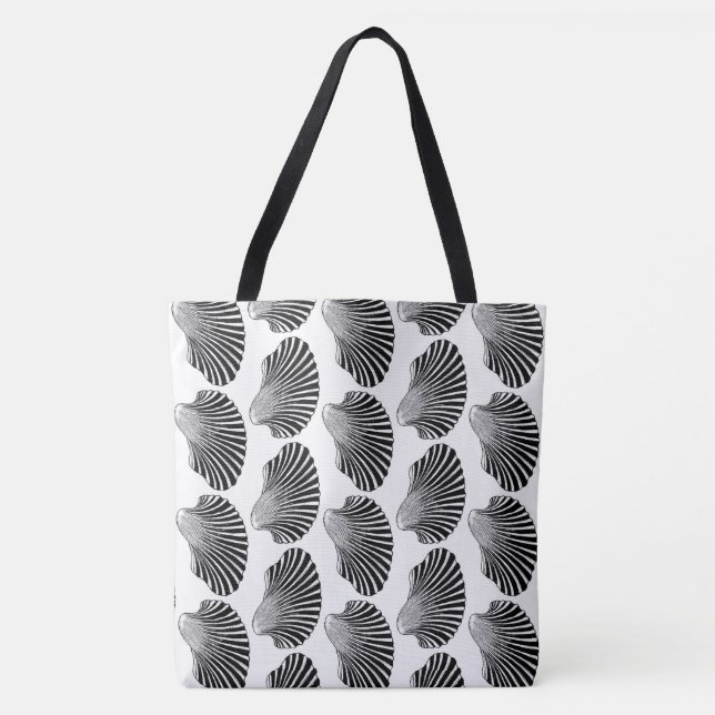 Scallop Shell Block Print, Black and White Tote Bag (Front)