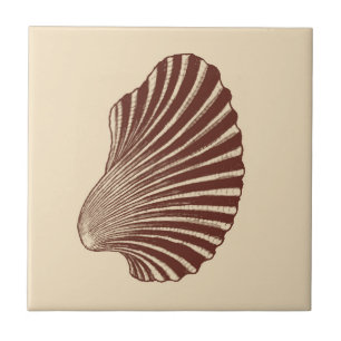 Scallop Shell Block Print, Brown and Beige Ceram Tile
