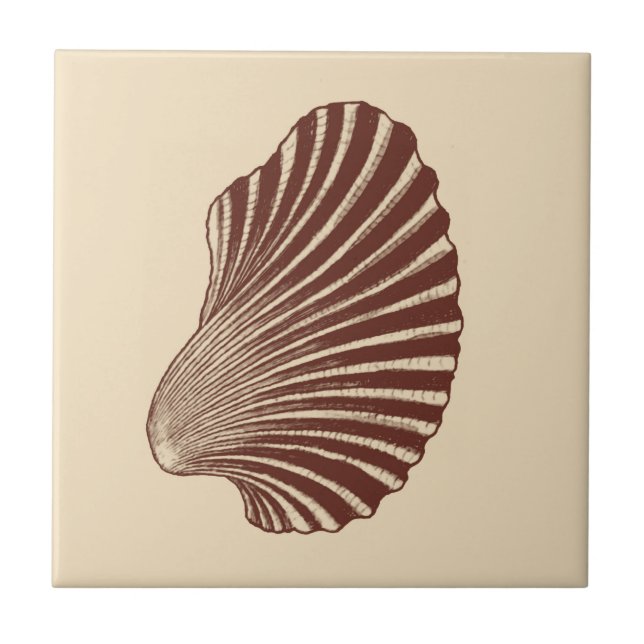 Scallop Shell Block Print, Brown and Beige   Ceram Tile (Front)