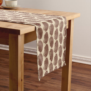 Scallop Shell Block Print, Brown and Beige   Short Table Runner
