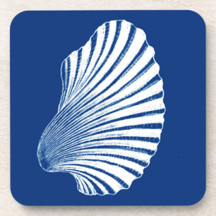 Scallop Shell Block Print, Cobalt Blue and White Coaster