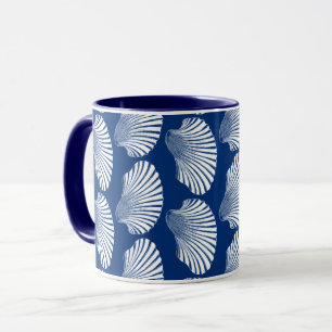 Scallop Shell Block Print, Cobalt Blue and White  Mug