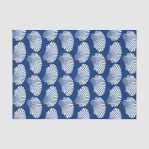 Scallop Shell Block Print, Cobalt Blue and White  Tissue Paper