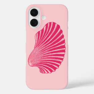 Scallop Shell Block Print, Fuchsia and Pale Pink iPhone 16 Case