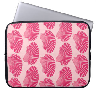 Scallop Shell Block Print, Fuchsia and Pale Pink Laptop Sleeve