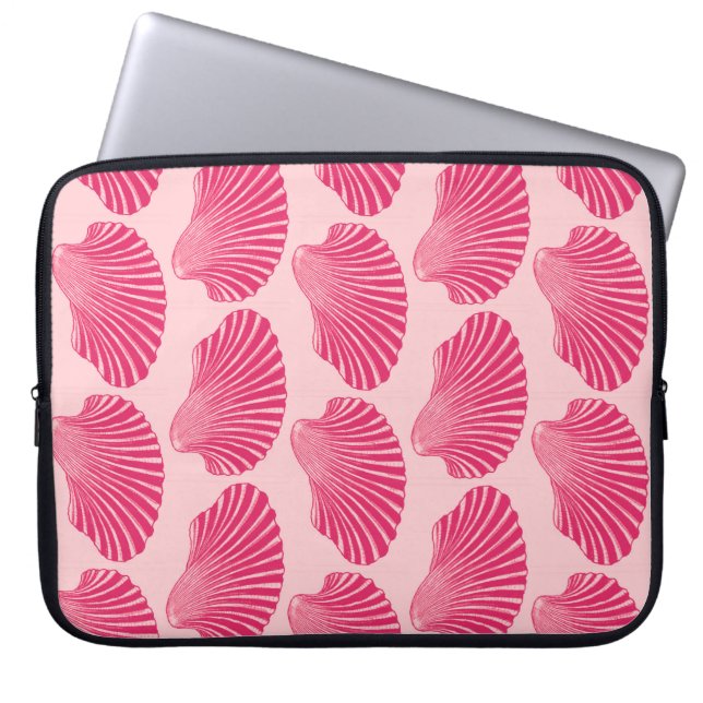 Scallop Shell Block Print, Fuchsia and Pale Pink Laptop Sleeve (Front)