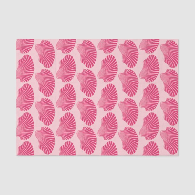 Scallop Shell Block Print, Fuchsia and Pale Pink  Tissue Paper (Front)