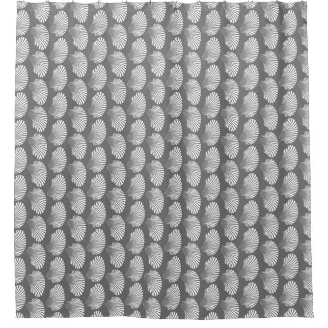 Scallop Shell Block Print, Grey and White  (Front)