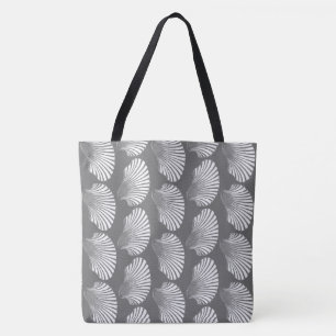 Scallop Shell Block Print, Grey / Grey and White Tote Bag
