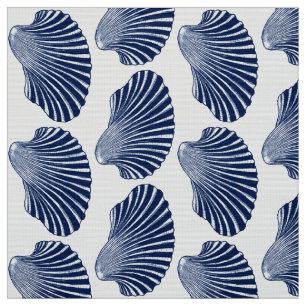 Scallop Shell Block Print, Indigo and White Fabric