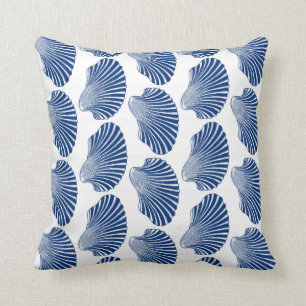 Scallop Shell Block Print, Indigo and White  Throw Pillow