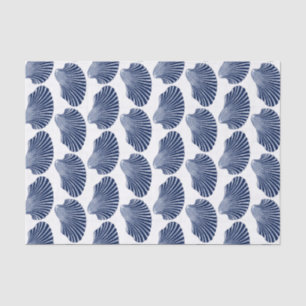 Scallop Shell Block Print, Indigo and White Tissue Paper