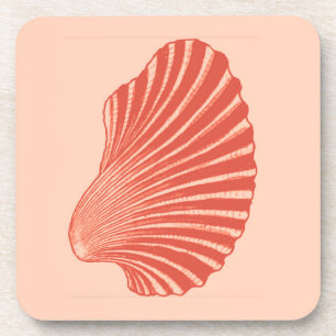 Scallop Shell Block Print, Light Coral Orange  Coaster