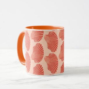 Scallop Shell Block Print, Light Coral Orange Mug