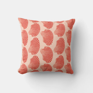 Scallop Shell Block Print, Light Coral Orange Throw Pillow