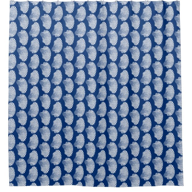 Scallop Shell Block Print, Navy Blue and White (Front)