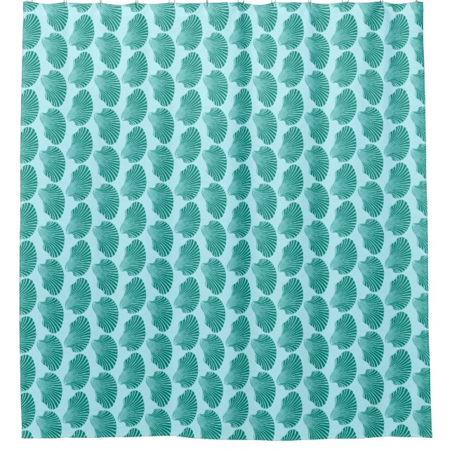 Scallop Shell Block Print, Turquoise and Aqua (Front)