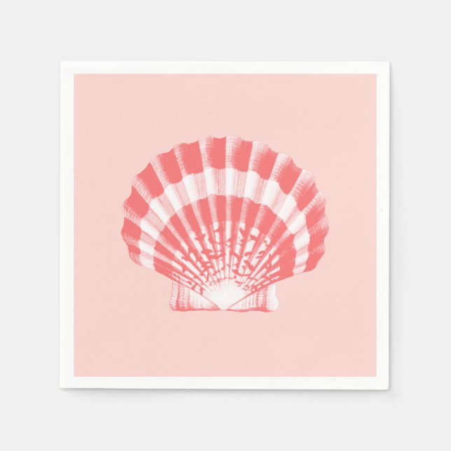 Scallop Shell - coral pink and white Napkin (Front)