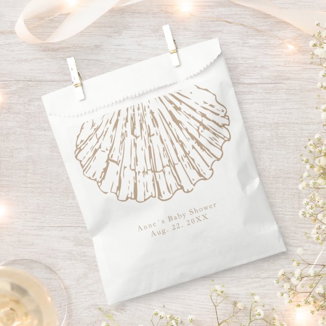 Scallop Shell Elegant Calligraphy Baby Shower Favour Bag (Clipped)