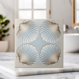 Scallop Shell - Gentle Blue and cream Tile