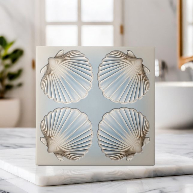 Scallop Shell - Gentle Blue and cream Tile (Creator Uploaded)
