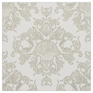 Scallop Shell Leaf Scroll Damask Ocean Beach Shore Fabric
