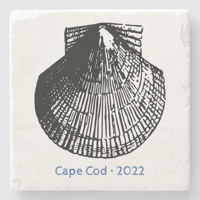 Scallop Shell Line Art - Beach Sand Stone - Custom Coaster (Front)