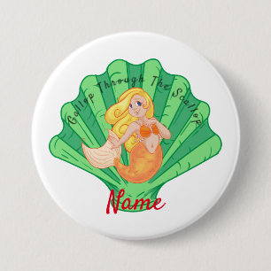 Scallop Shell Mermaid 3 Inch Round Button
