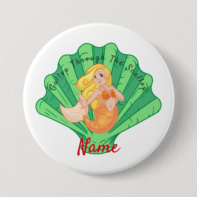 Scallop Shell Mermaid  3 Inch Round Button (Front)