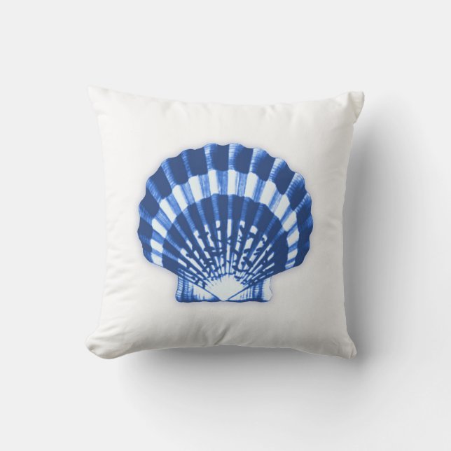 Scallop Shell - navy blue and white Throw Pillow (Front)