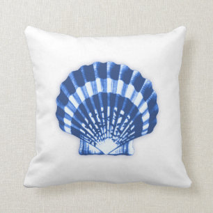 Scallop Shell - navy blue and white Throw Pillow