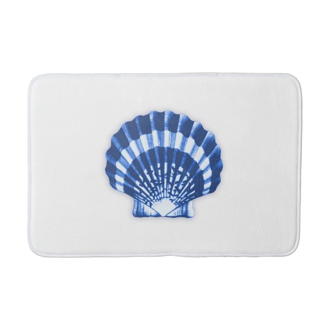 Scallop Shell - Navy Blue on a White Background Bath Mat (Front)