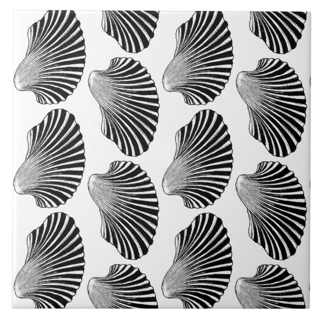 Scallop Shell Print, Black and White Tile (Front)