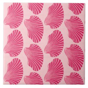 Scallop Shell Print, Fuchsia and Pale Pink Tile