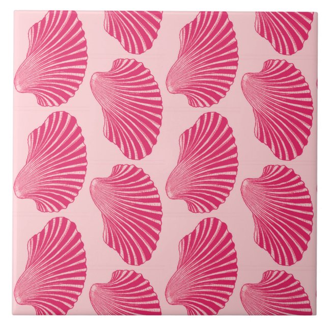 Scallop Shell Print, Fuchsia and Pale Pink Tile (Front)
