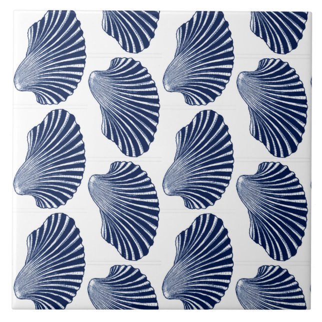 Scallop Shell Print, Indigo and White Tile (Front)