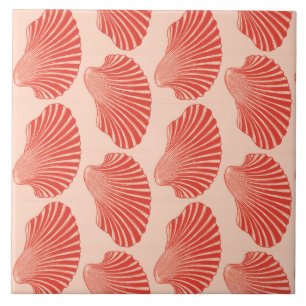 Scallop Shell Print, Light Coral Orange Tile