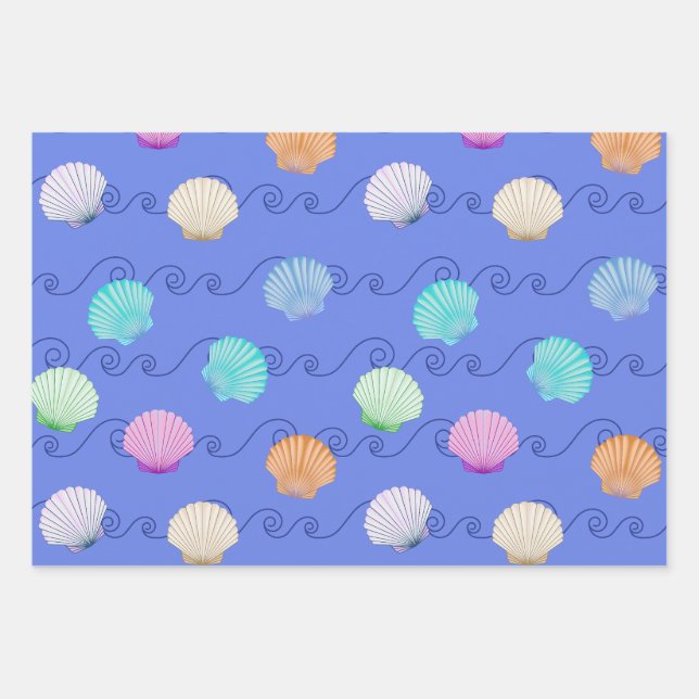 Scallop Shell, Seahorse and Starfish Wrapping Paper Sheet (Front)