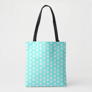 Scallop Shells Pattern Aquamarine and White Tote Bag