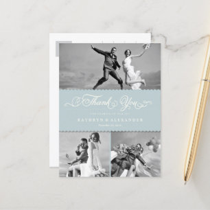 Scalloped Band And Script Photo Wedding Thank You Postcard