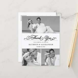 Scalloped Band And Script Photo Wedding Thank You Postcard