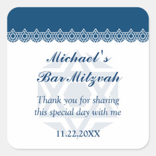Scalloped Blue Star of David Bar-Bat Mitzvah Square Sticker