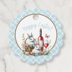 Scalloped Bunny & Wine Watercolor Gift Tags 