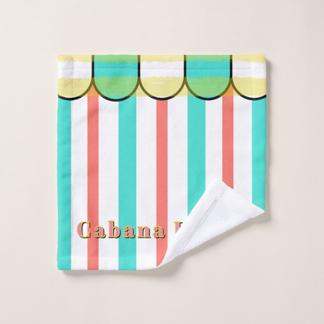 Scalloped Cabana Turquoise Coral White Stripes (Gant de toilette)