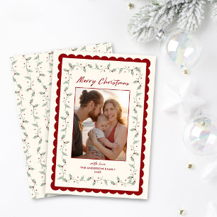 Scalloped Christmas Family Photo  Holiday Card