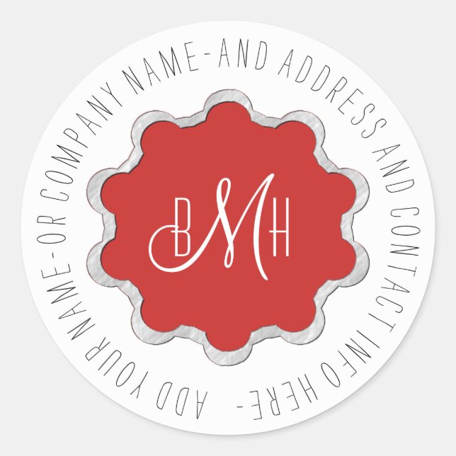 Scalloped Circle Monogram Any Colour ID306 Classic Round Sticker (Front)