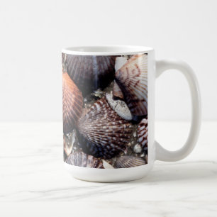 Scalloped Colourful Seashells On A Black Sand Coffee Mug