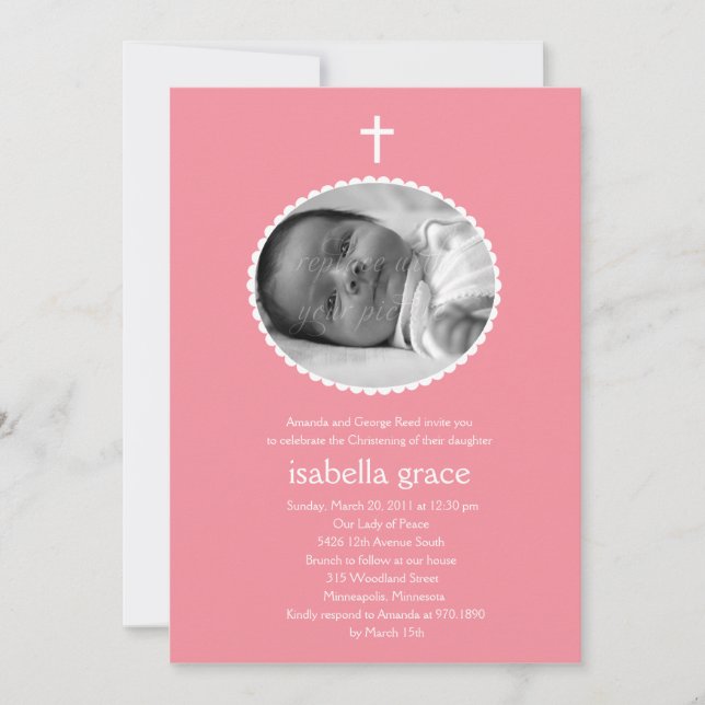 Scalloped Frame Photo Baptism/Christening Invitati Invitation (Front)